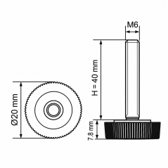 Pie regulable moleteado Ø20 M6x40 - FI20 Negro