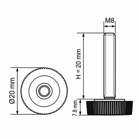Pie regulable moleteado Ø20 M8x20 - FI20 Negro Pie regulable moleteado Ø20 M8x20 - FI20 nivelador EMFA GmbH