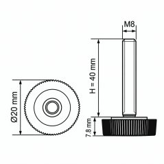 Pie regulable moleteado Ø20 M8x40 - FI20 Negro