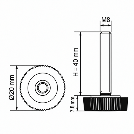 Pie regulable moleteado Ø20 M8x40 - FI20 Negro Pie regulable moleteado Ø20 M8x40 - FI20 nivelador EMFA GmbH