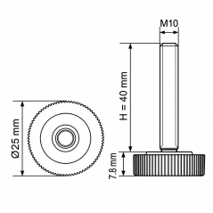Pie regulable moleteado Ø25 M10x40 - FI25 Negro