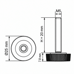 Pie regulable moleteado Ø25 M5x20 - FI25 Negro