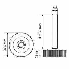 Pie regulable moleteado Ø25 M5x30 - FI25 Negro