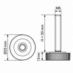 Pie regulable moleteado Ø25 M6x30 - FI25 Negro