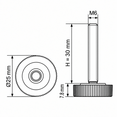 Pie regulable moleteado Ø25 M6x30 - FI25 Negro Pie regulable moleteado Ø25 M6x30 - FI25 nivelador EMFA GmbH