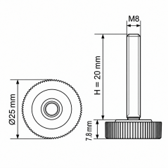 Pie regulable moleteado Ø25 M8x20 - FI25 Negro