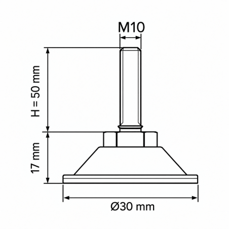 Pie regulable articulado metálico M10x50 - FI30 Plateado Pie regulable articulado metálico M10x50 - FI30 nivelador EMFA GmbH