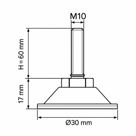Pie regulable articulado metálico M10x60 - FI30 Plateado Pie regulable articulado metálico M10x60 - FI30 nivelador EMFA GmbH