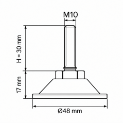 Pie regulable articulado metálico M10x30 - FI48 Plateado