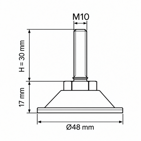 Pie regulable articulado metálico M10x30 - FI48 Plateado Pie regulable articulado metálico M10x30 - FI48 nivelador EMFA GmbH
