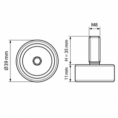 Pie regulable en altura Ø39 M8x35 - FI39 Negro
