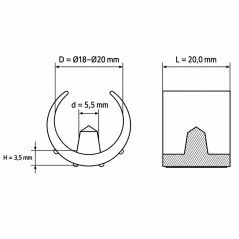 Casquillo reductor ranurado para tubo redondo 18-20 mm Negro