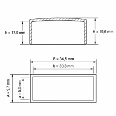 Tapón exterior rectangular plano 30,3x5,3 mm Negro