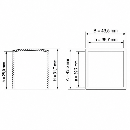 Tapón exterior cuadrado plano 39,7x39,7 mm contera EMFA GmbH