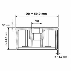 Tapón de inserción con tuerca para tubo redondo 50 mm M8 Negro
