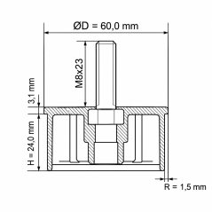 Tapón de inserción con espárrago roscado para tubo redondo 60 mm M8x23 Negro