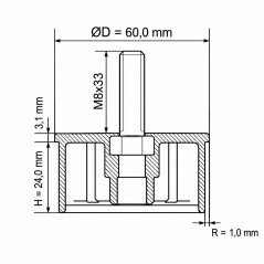 Tapón de inserción con espárrago roscado para tubo redondo 60 mm M8x33 Negro